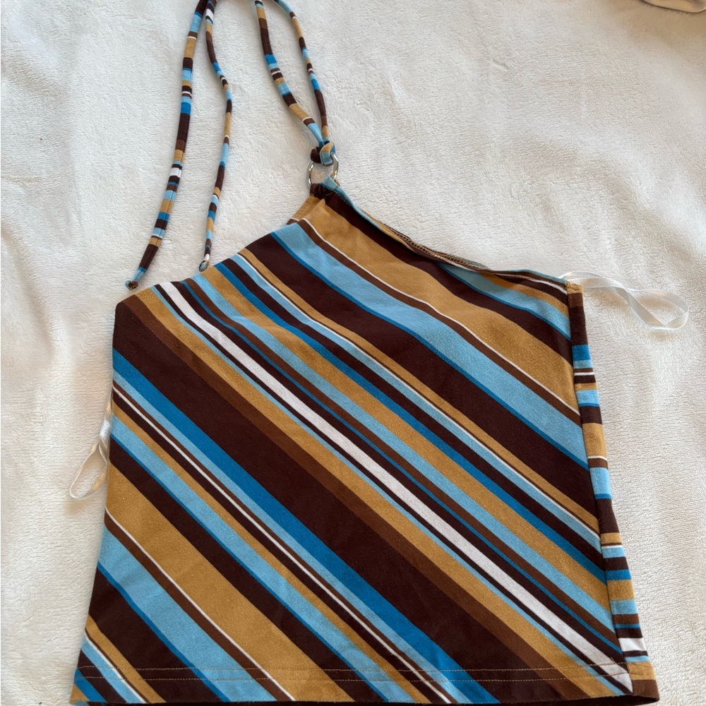 Energie Diagonal Striped Top in Blue and Brown